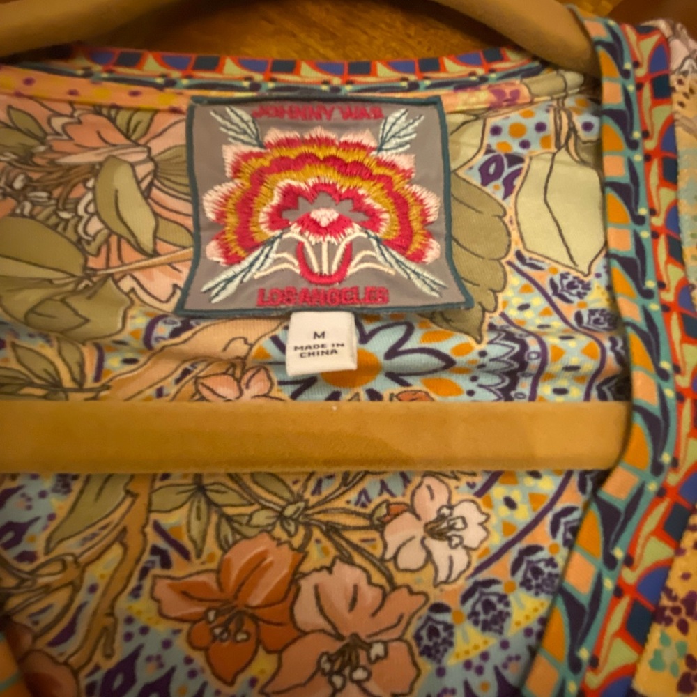Johnny Was Vibrant Floral and Geometric Blouse